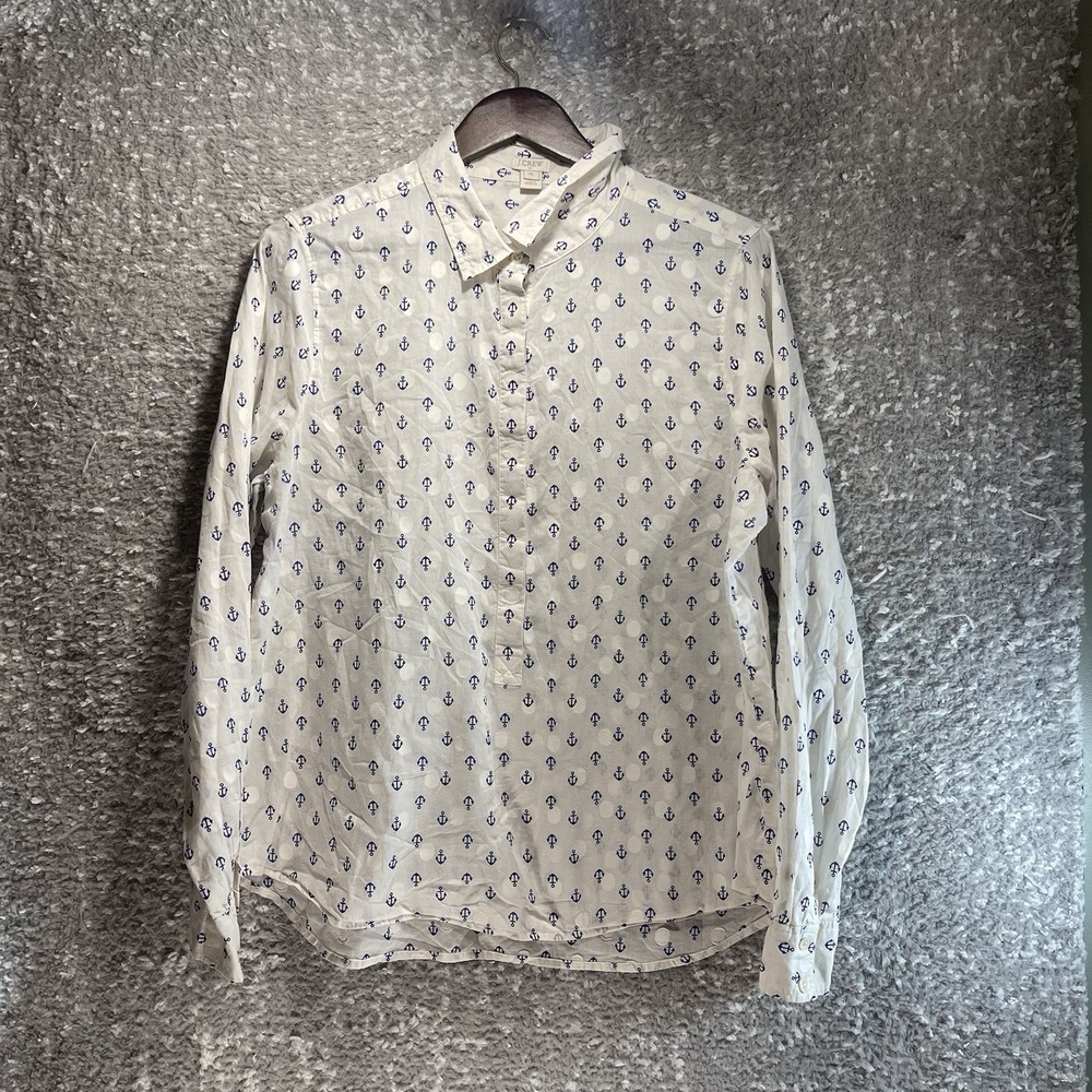 J. Crew Women's XL Button Up Shirt Anchor‎ Print Cotton Top Nautical Preppy